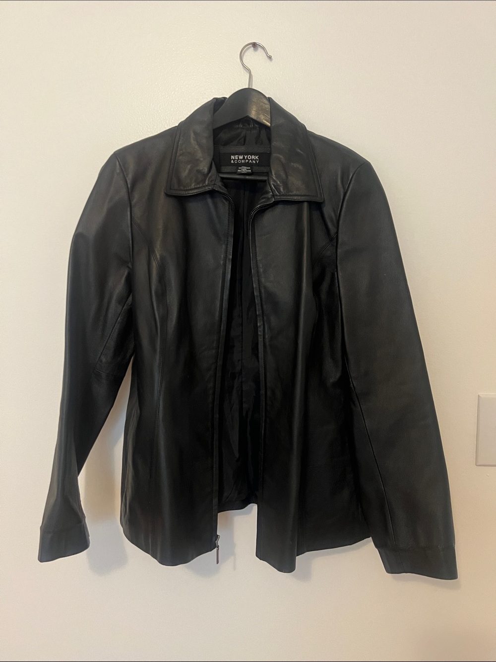 New York & Company Black Leather Zip-Front Jacket